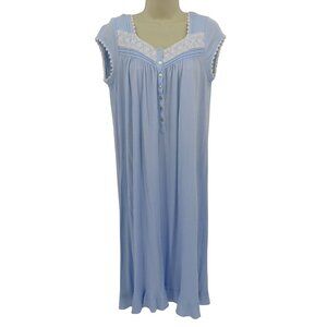 Eileen West Women Small Blue White Lace Button Sleeveless Nightgown Sleep Dress